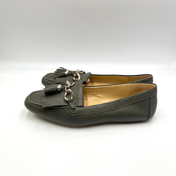 Talbots Womens Size 8 8M Gray‎ Grey Leather Fringed Tasseled Flats Loafers Shoes - Picture 6 of 12